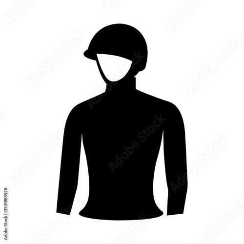 Silhouette of a jockey wearing helmet and jersey, representing horseracing uniform