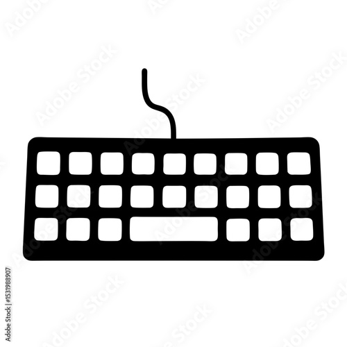 Minimalist silhouette of a computer keyboard with cable connection vector illustration