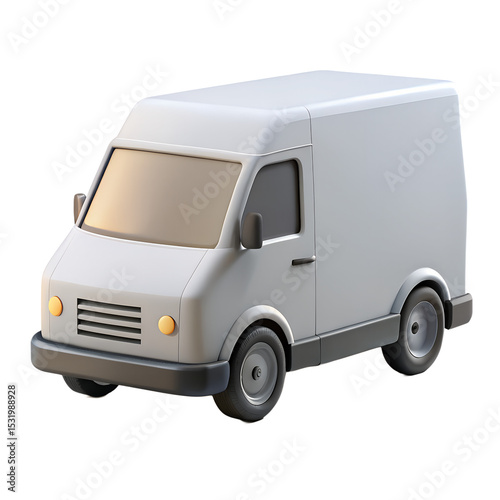 White delivery van cartoon 3d model isolated on transparent background