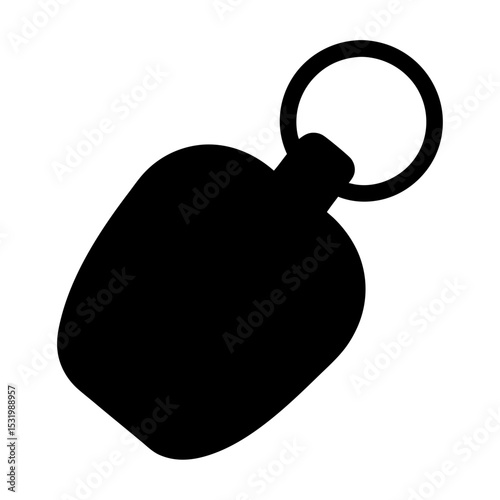 Silhouette of a keychain featuring a rounded rectangular pendant and circular ring