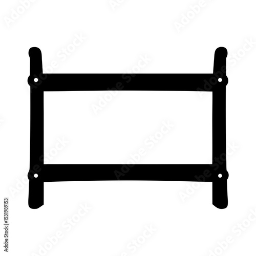 Black and white simple drawing of a primitive wooden frame structure