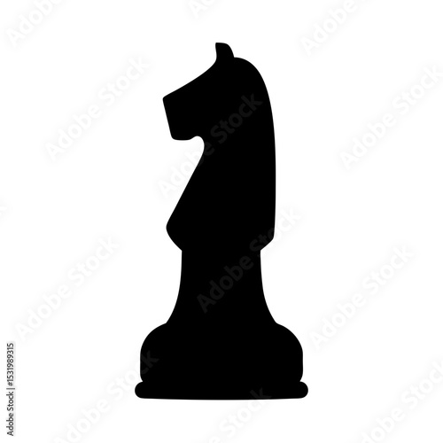 A black silhouette of a chess knight piece on a white background