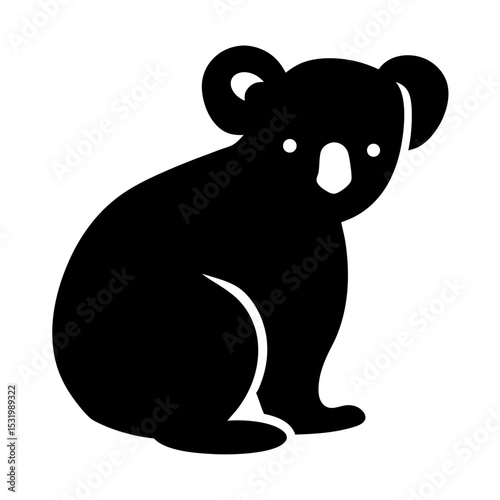 Stylized koala illustration in black on a white background, vector image