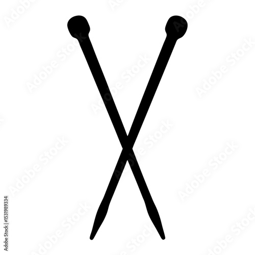 Two knitting needles placed in an x formation on a white background