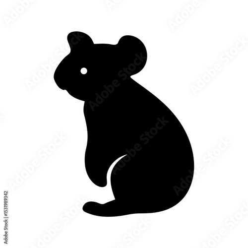 A stylized silhouette of a koala in black on a white background