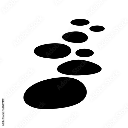 Seven black rounded stepping stones creating a pathway on a white background