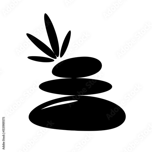 Zen rock stack with sprouting growth representing balance and peaceful harmony