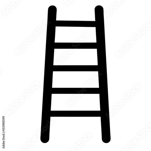 Simple black ladder with five rungs against a white background