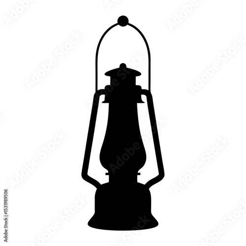Monochromatic silhouette of an old fashioned kerosene lamp for illumination