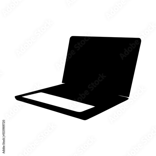 Black Silhouette of an Open Laptop Computer on White Background Design