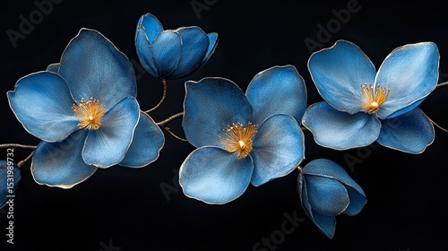 Beautiful blue orchids with delicate petals and intricate floral details, exotic flower photography