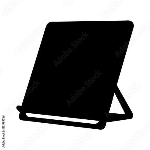 Black graphic illustration of a book stand isolated against a white background