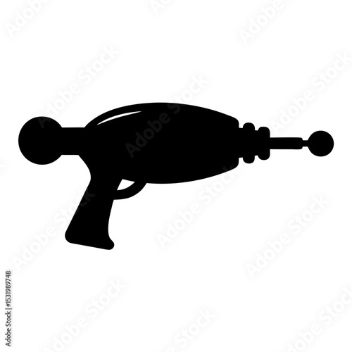 Simple Black Silhouette of a Vintage SciFi Ray Gun, Vector Illustration