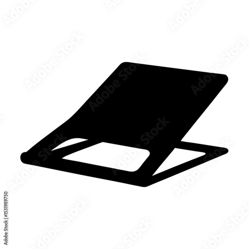 Black adjustable laptop stand at angle with a white background isolated