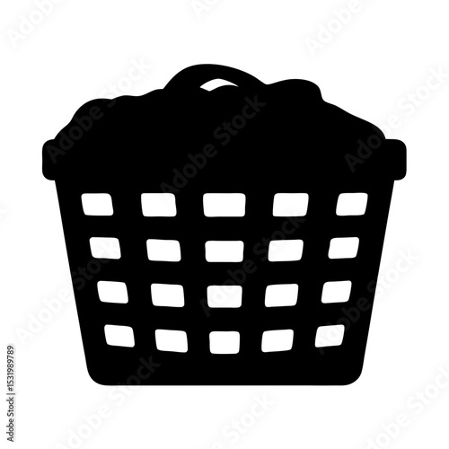 Silhouette of a full laundry basket, overflowing with clothes or items