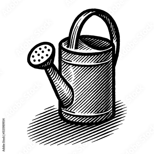 Watering Can Still Life Black and White Outline Line Art Drawing Illustration Detailed Graphic