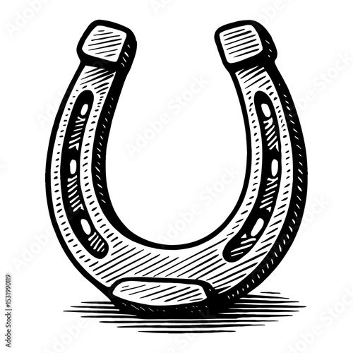 Horseshoe Luck Symbol Black and White Outline Line Art Drawing Style Graphic Detail