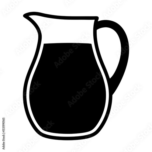 Illustration of a full pitcher with a handle, black and white