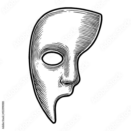 Phantom Mask Venetian Carnival Masquerade Black and White Outline Line Art Drawing