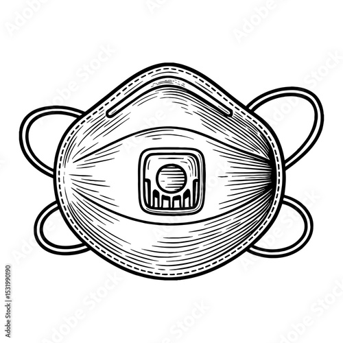 Protective Face Mask Black and White Outline Line Art Drawing Protection against Virus Danger Pollution