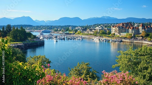 Beautiful Inner Harbour View of Victoria, BC, Canada, Framed by Majestic Mountains 