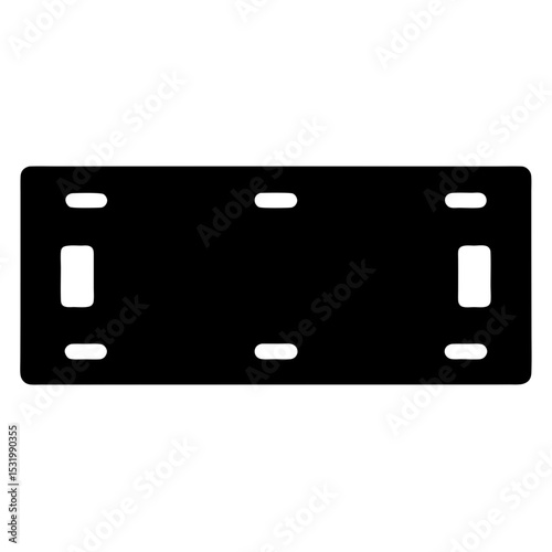 Isolated black car license plate mockup with mounting holes on a white background