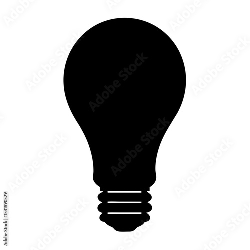 Monochrome silhouette image depicting a traditional incandescent light bulb on white
