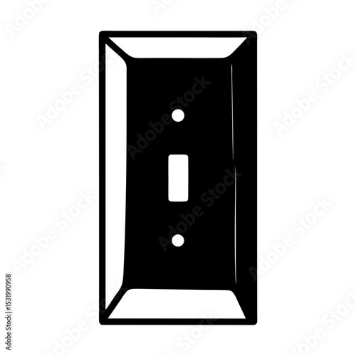 Black and White Illustration of a Single Pole Light Switch with Plate