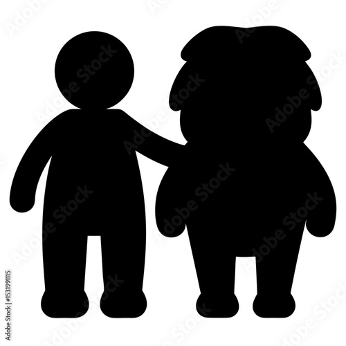 Silhouette of comforting figure, arm around a larger furry creature
