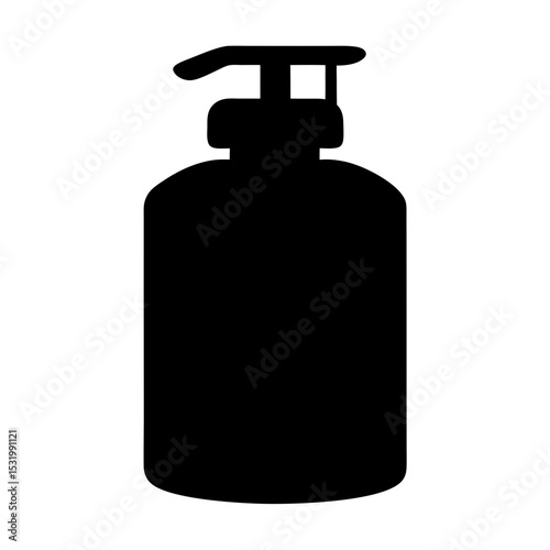 Black silhouette of a soap or lotion dispenser against a white background