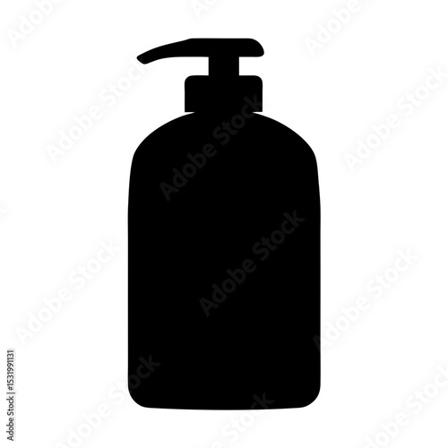 Silhouette of a pump bottle, possibly soap or lotion, on white background