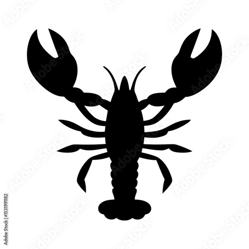 Elegant silhouette of a lobster with impressive claws on a white background