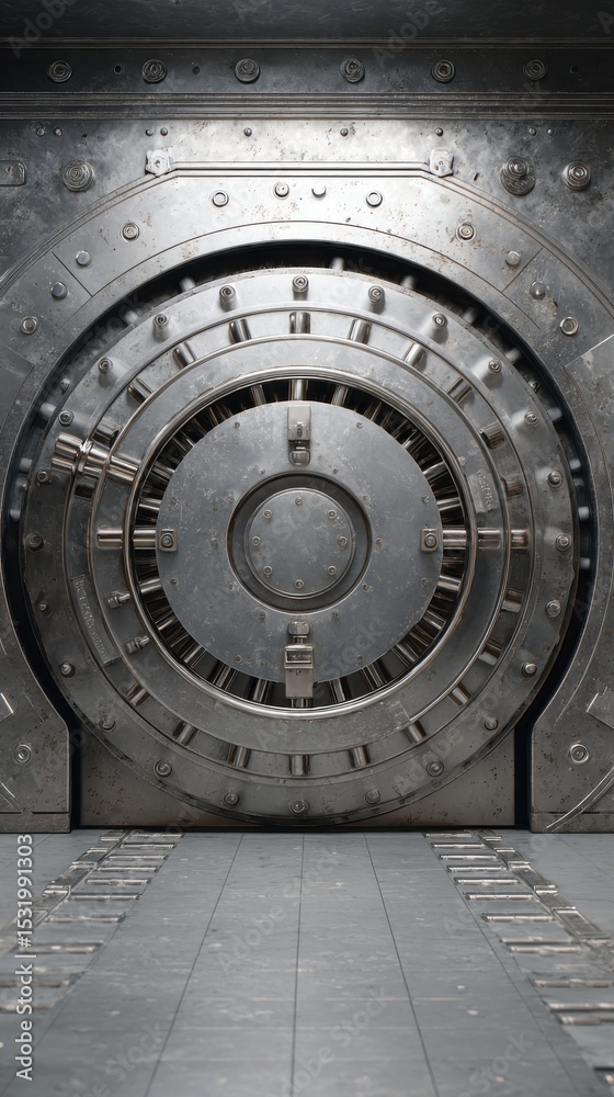 Stunning photo of realistic bank vault interior shot. Safe storage entrance with massive circle shaped locking door. Metallic secure fortified protection, valuable guarded. Stunning photo of realistic bank vault interior shot. Safe storage entrance with massive circle shaped locking door. Metallic secure fortified protection, valuable guarded.
