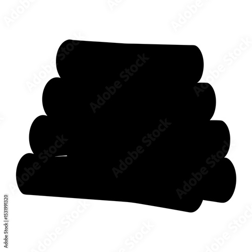 Monochrome illustration of neatly stacked fluffy towels or folded clothing items