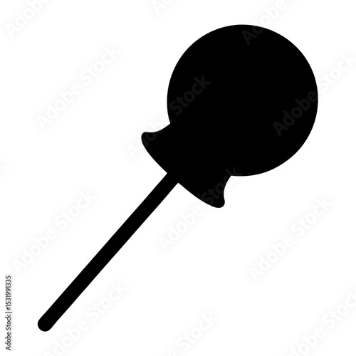 Simple, Stylized, Black and White Lollipop Candy Icon with Rounded Stick