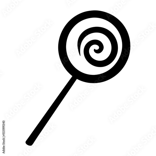 Minimalist black and white illustration of a swirl lollipop candy on stick