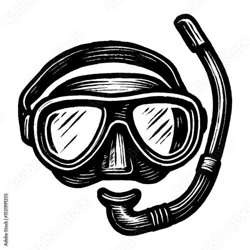 Snorkel Mask Diving Black and White Outline Line Art Drawing Design Illustration Vector Graphic