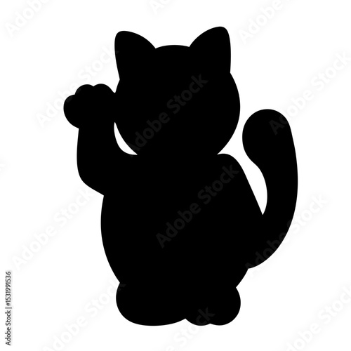 Silhouette of a Maneki Neko Beckoning Cat with Raised Paws for Luck
