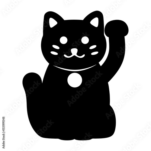 Simple black and white illustration of a Maneki Neko bringing good fortune