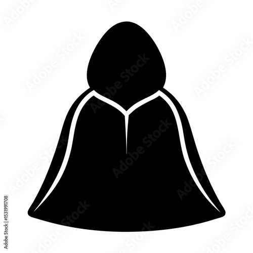 Silhouette of a hooded figure or a cape, black and white image