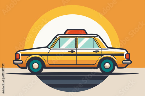 Vintage Taxi Illustration Retro Car Design, Classic Vehicle Art