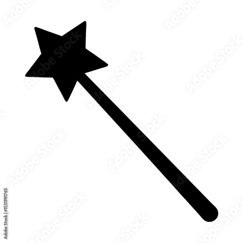 A simple black silhouette of a magic wand with a star