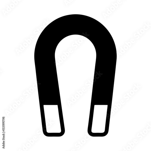 Isolated black horseshoe magnet with white areas showing the magnet's poles
