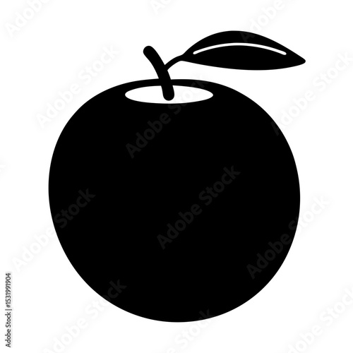 Single Black and White Apple Icon with Leaf and Stem Illustration