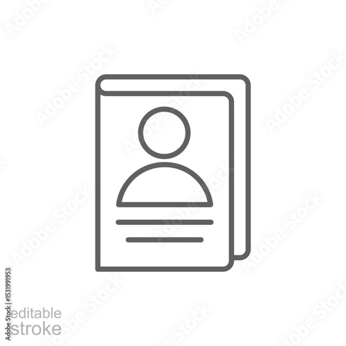Editable Line Icon of Personal ID Passport Outline Symbol for Travel Identification Document