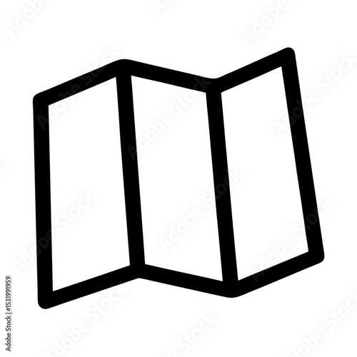 Simple Black and White Map Icon Showing Three Folded Sections