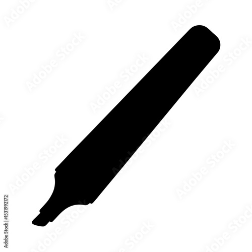 Isolated black highlighter silhouette on white background emphasizing simple office supply.