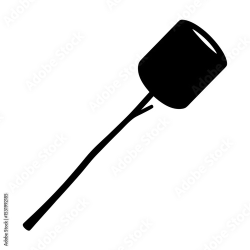 Silhouette of a marshmallow on a stick, ready for roasting over campfire