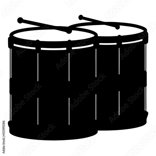 Silhouette of two timbales with drumsticks resting on top, simple graphic