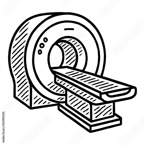 MRI Scanner Machine Outline Line Art Drawing Black and White Diagnostic Tool Radiology Medical Device